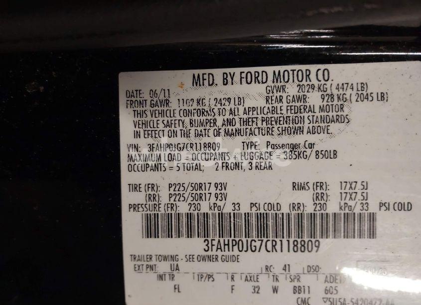 Photo 9 of 2012 Ford Fusion SEL (VIN 3FAHP0JG7CR118809)