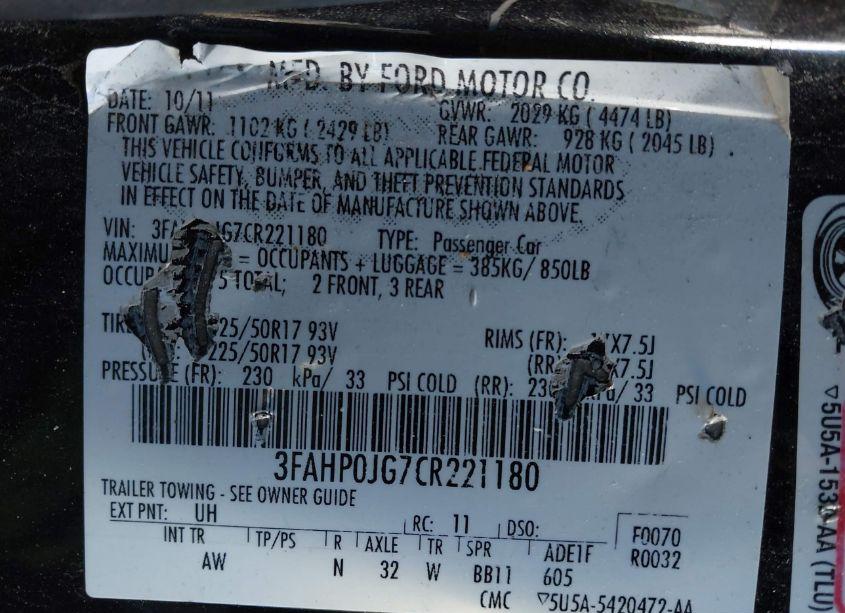 Photo 9 of 2012 Ford Fusion SEL (VIN 3FAHP0JG7CR221180)