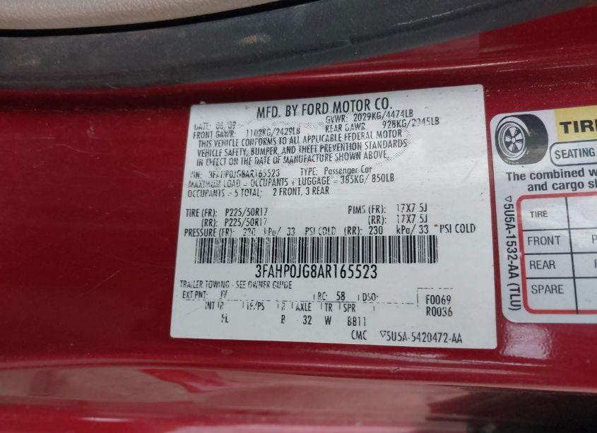 Photo 9 of 2010 Ford Fusion SEL (VIN 3FAHP0JG8AR165523)