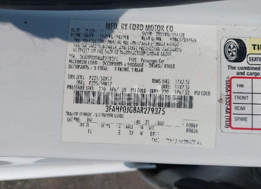 Photo 9 of 2010 Ford Fusion SEL (VIN 3FAHP0JG8AR279375)