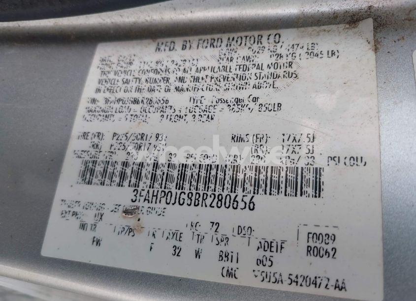 Photo 9 of 2011 Ford Fusion SEL (VIN 3FAHP0JG8BR280656)