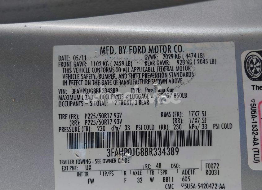 Photo 9 of 2011 Ford Fusion SEL (VIN 3FAHP0JG8BR334389)