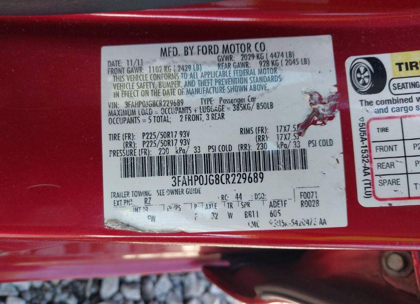 Photo 9 of 2012 Ford Fusion SEL (VIN 3FAHP0JG8CR229689)