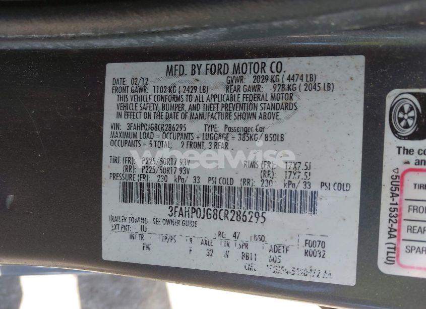 Photo 9 of 2012 Ford Fusion SEL (VIN 3FAHP0JG8CR286295)
