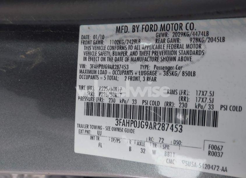 Photo 9 of 2010 Ford Fusion SEL (VIN 3FAHP0JG9AR287453)