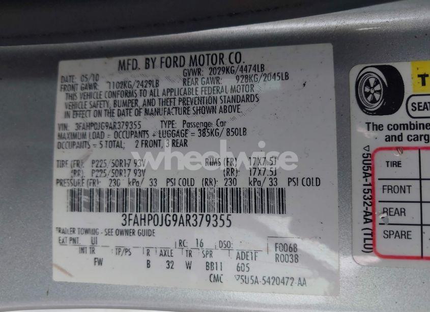 Photo 9 of 2010 Ford Fusion SEL (VIN 3FAHP0JG9AR379355)