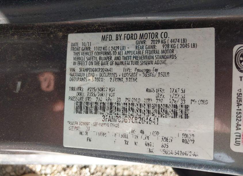 Photo 9 of 2012 Ford Fusion SEL (VIN 3FAHP0JG9CR204641)