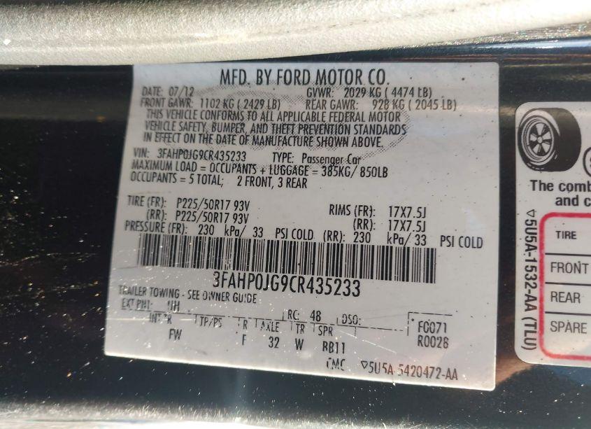 Photo 9 of 2012 Ford Fusion SEL (VIN 3FAHP0JG9CR435233)