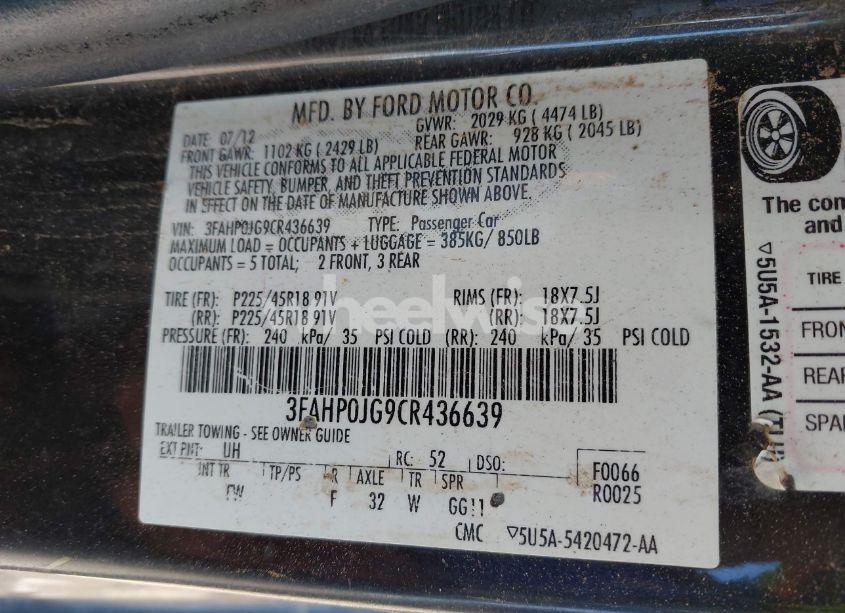 Photo 9 of 2012 Ford Fusion SEL (VIN 3FAHP0JG9CR436639)