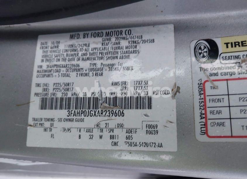 Photo 9 of 2010 Ford Fusion SEL (VIN 3FAHP0JGXAR239606)