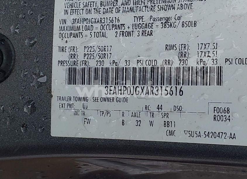 Photo 9 of 2010 Ford Fusion SEL (VIN 3FAHP0JGXAR315616)