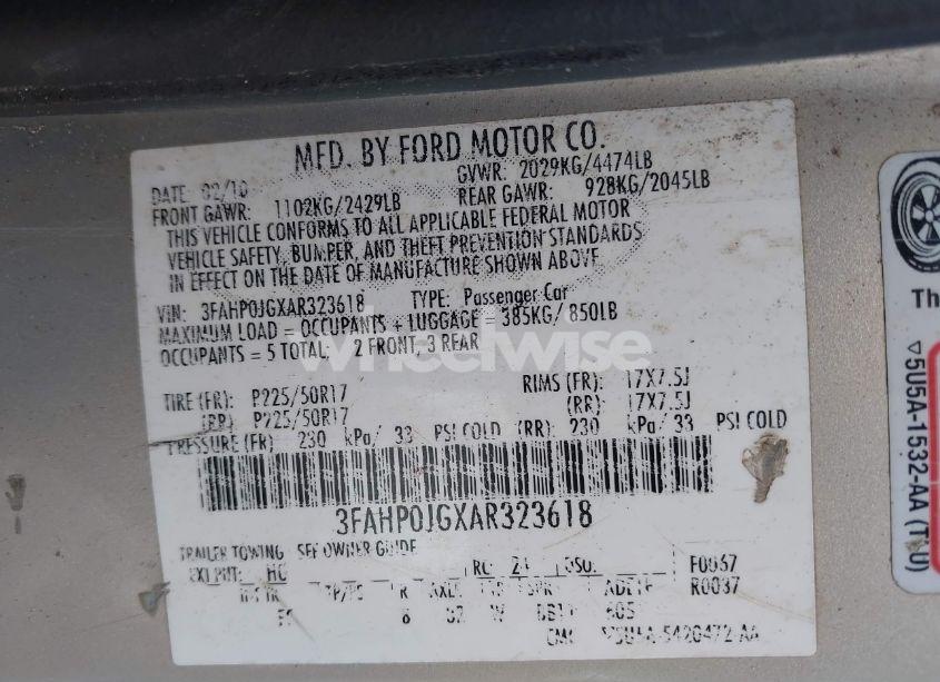 Photo 9 of 2010 Ford Fusion SEL (VIN 3FAHP0JGXAR323618)