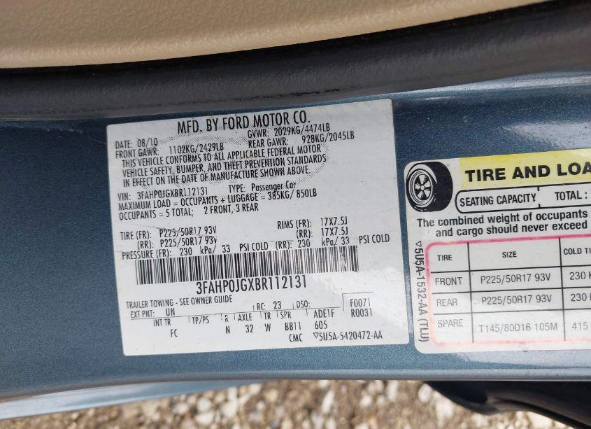 Photo 9 of 2011 Ford Fusion SEL (VIN 3FAHP0JGXBR112131)