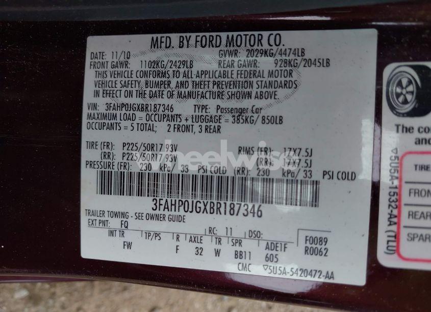 Photo 9 of 2011 Ford Fusion SEL (VIN 3FAHP0JGXBR187346)