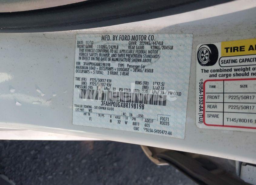 Photo 9 of 2011 Ford Fusion SEL (VIN 3FAHP0JGXBR198198)