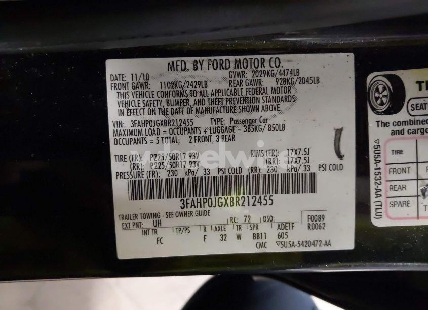 Photo 9 of 2011 Ford Fusion SEL (VIN 3FAHP0JGXBR212455)