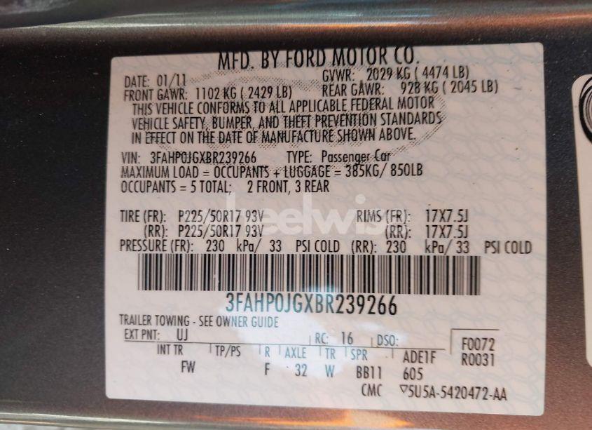 Photo 9 of 2011 Ford Fusion SEL (VIN 3FAHP0JGXBR239266)