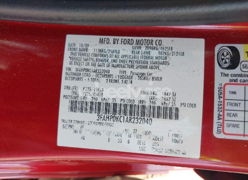 Photo 9 of 2010 Ford Fusion SPORT (VIN 3FAHP0KC1AR232040)