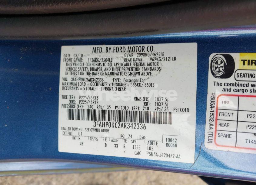 Photo 9 of 2010 Ford Fusion SPORT (VIN 3FAHP0KC2AR342336)