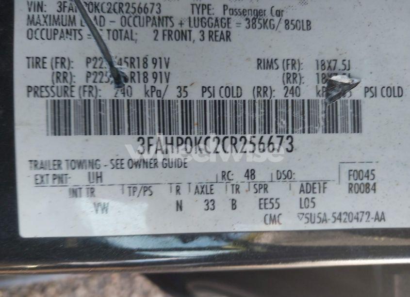 Photo 9 of 2012 Ford Fusion SPORT (VIN 3FAHP0KC2CR256673)