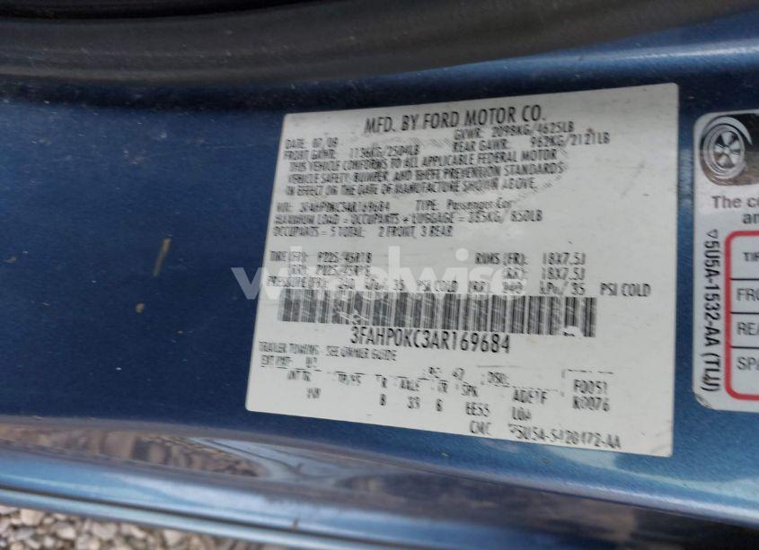 Photo 9 of 2010 Ford Fusion SPORT (VIN 3FAHP0KC3AR169684)