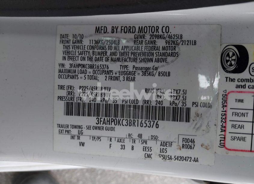 Photo 9 of 2011 Ford Fusion SPORT (VIN 3FAHP0KC3BR165376)