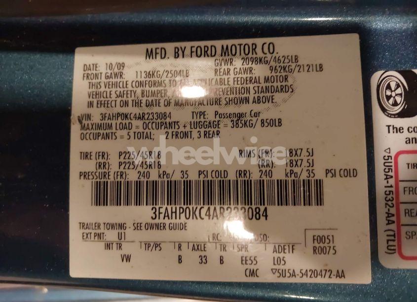 Photo 9 of 2010 Ford Fusion SPORT (VIN 3FAHP0KC4AR233084)