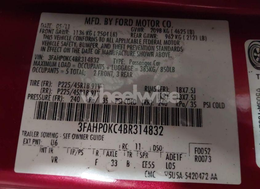 Photo 9 of 2011 Ford Fusion SPORT (VIN 3FAHP0KC4BR314832)