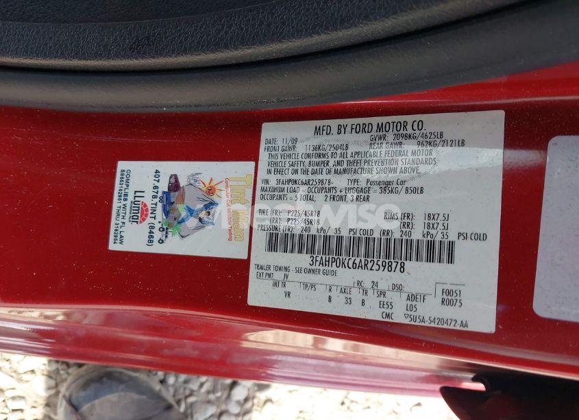 Photo 9 of 2010 Ford Fusion SPORT (VIN 3FAHP0KC6AR259878)