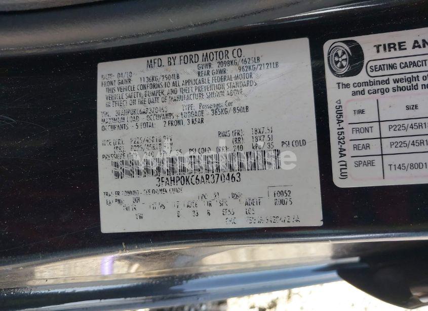 Photo 9 of 2010 Ford Fusion SPORT (VIN 3FAHP0KC6AR370463)