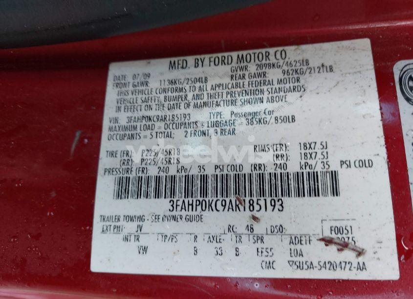 Photo 9 of 2010 Ford Fusion SPORT (VIN 3FAHP0KC9AR185193)