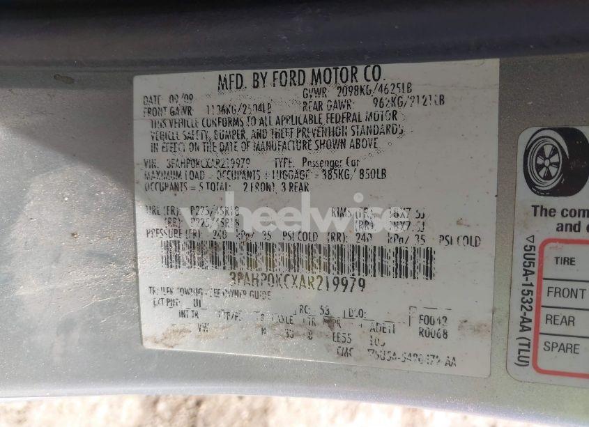 Photo 9 of 2010 Ford Fusion SPORT (VIN 3FAHP0KCXAR219979)