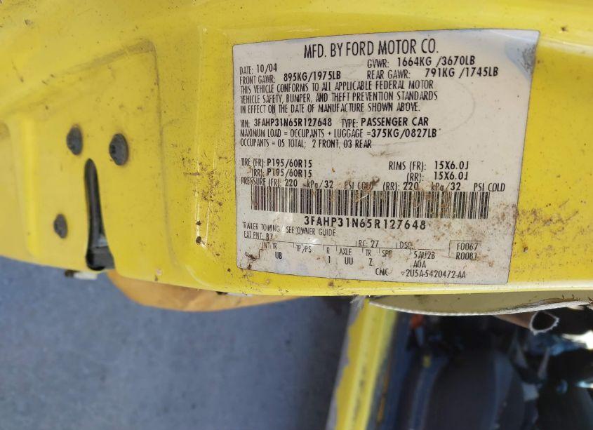 Photo 9 of 2005 Ford Focus ZX3 (VIN 3FAHP31N65R127648)