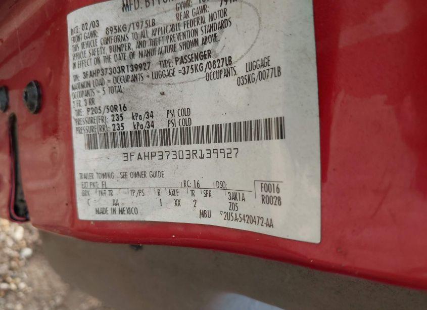 Photo 9 of 2003 Ford Focus ZX5 (VIN 3FAHP37303R139927)