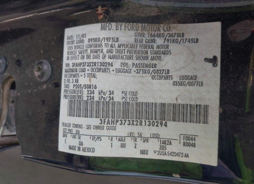 Photo 9 of 2002 Ford Focus ZX5 (VIN 3FAHP373X2R130294)