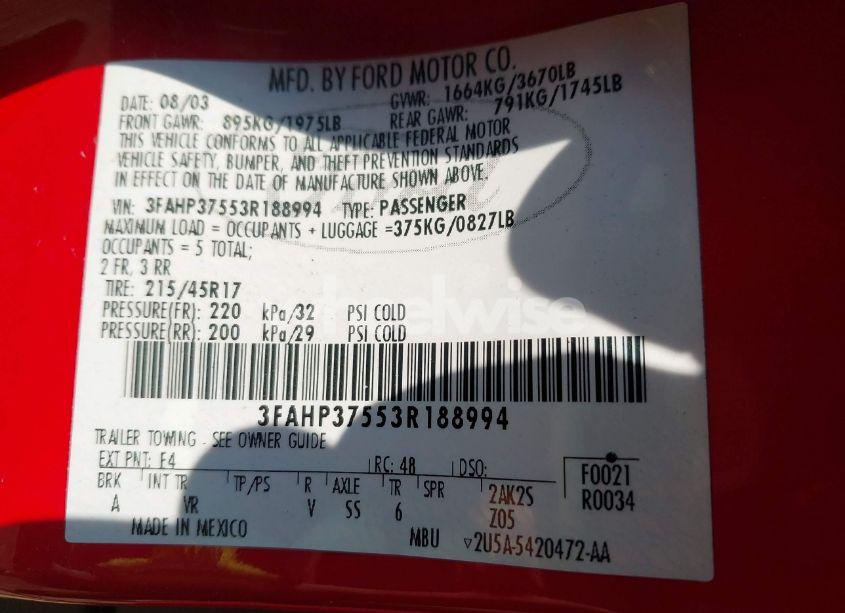 Photo 9 of 2003 Ford Focus SVT/ZX5 (VIN 3FAHP37553R188994)