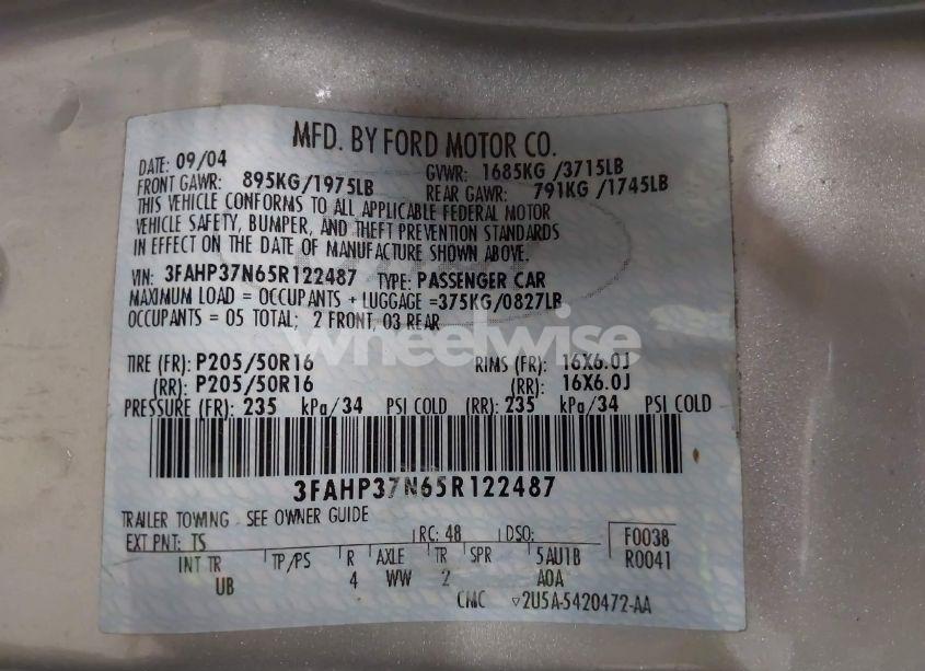 Photo 9 of 2005 Ford Focus ZX5 (VIN 3FAHP37N65R122487)