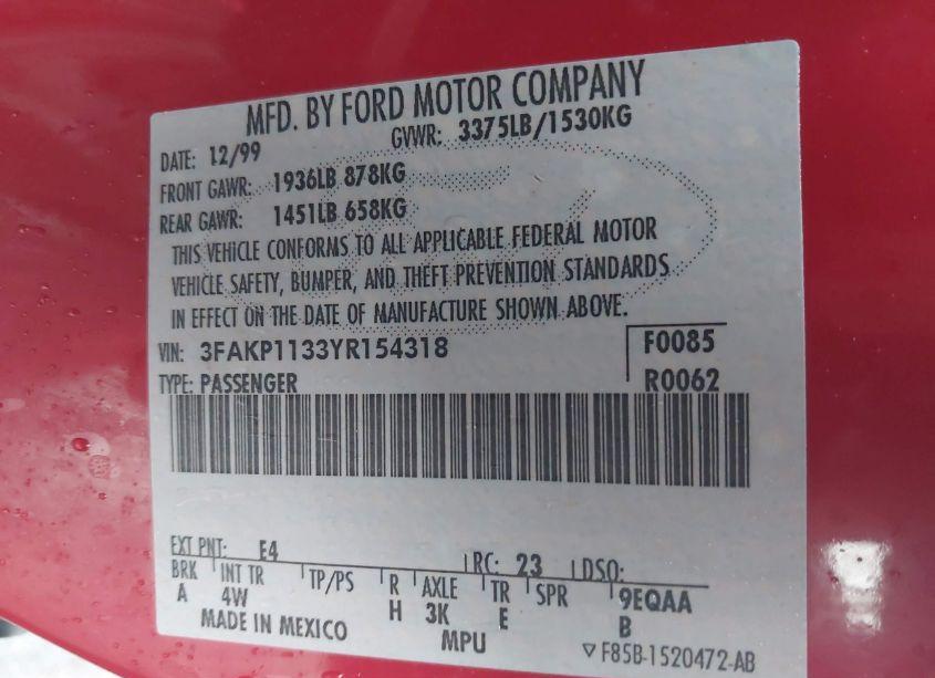 Photo 9 of 2000 Ford Escort ZX2 (VIN 3FAKP1133YR154318)