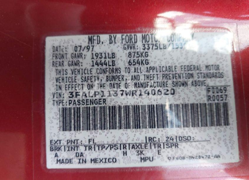 Photo 9 of 1998 Ford Escort ZX2 COOL/ZX2 HOT (VIN 3FALP1137WR140620)