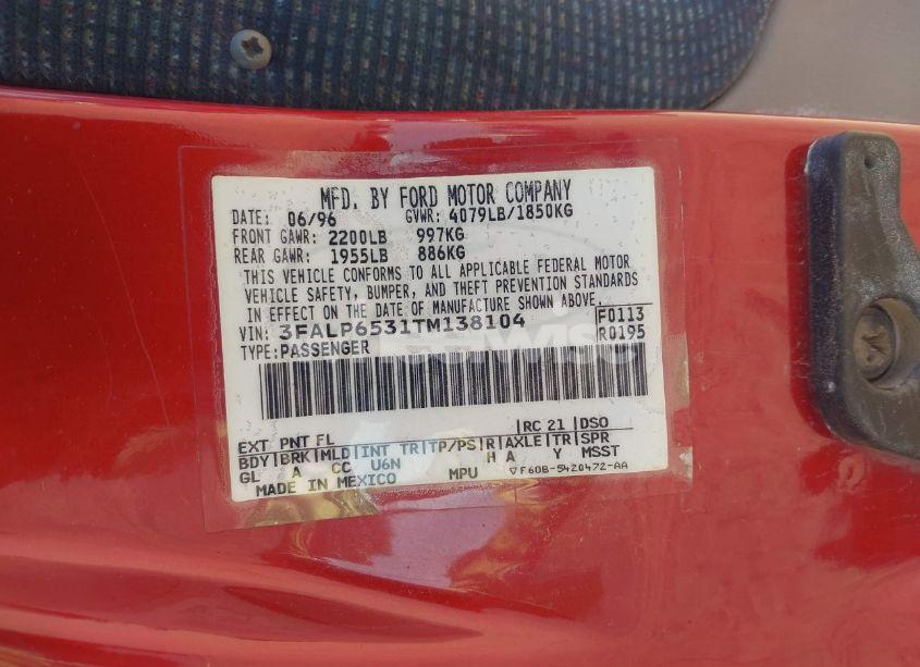 Photo 9 of 1996 Ford Contour GL/SPORT (VIN 3FALP6531TM138104)