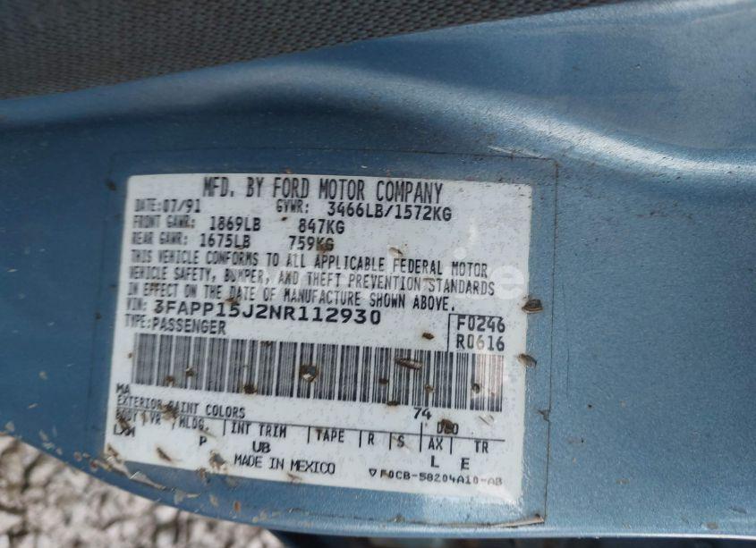 Photo 9 of 1992 Ford Escort LX (VIN 3FAPP15J2NR112930)