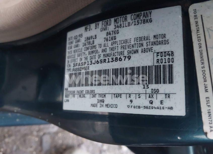 Photo 9 of 1995 Ford Escort LX/SPORT (VIN 3FASP13J6SR138679)