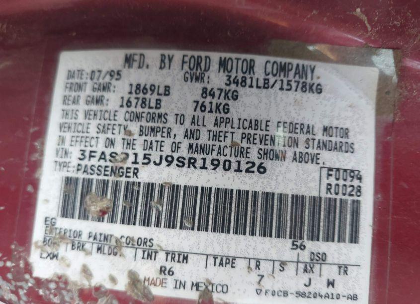 Photo 9 of 1995 Ford Escort LX/SPORT (VIN 3FASP15J9SR190126)