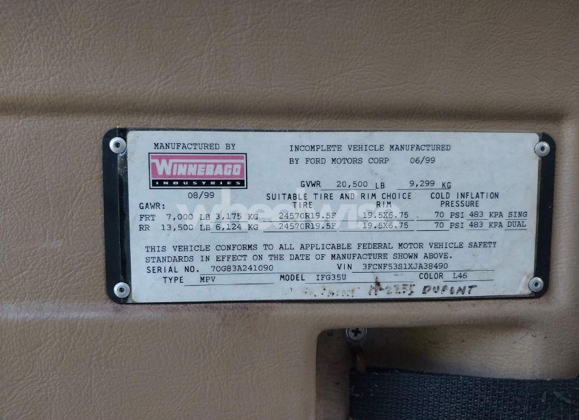 Photo 9 of 1999 Ford F550 SUPER DUTY STRIPPED CHASS (VIN 3FCNF53S1XJA38490)