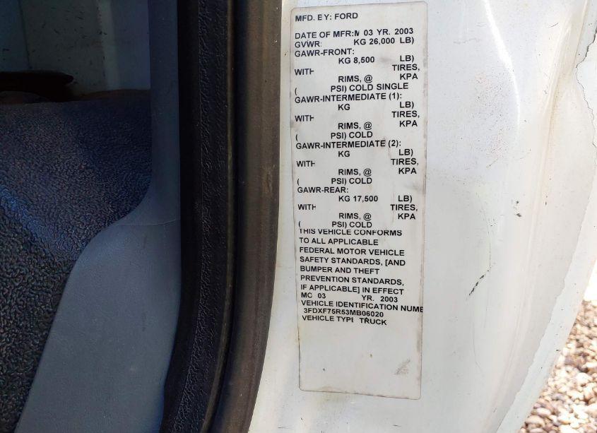 Photo 9 of 2003 Ford F750 SUPER DUTY (VIN 3FDXF75R53MB06020)