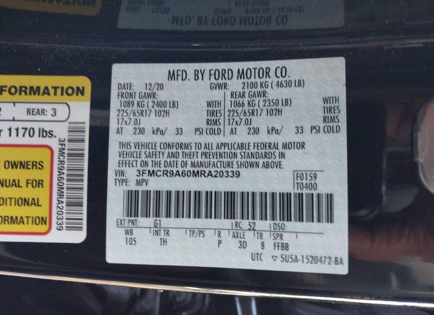 Photo 9 of 2021 Ford Bronco SPORT (VIN 3FMCR9A60MRA20339)