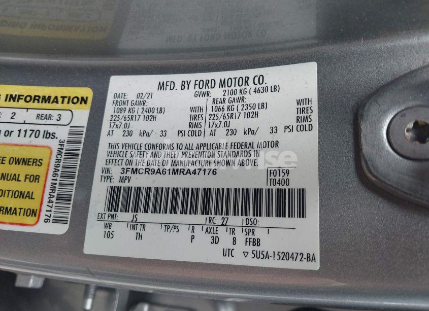 Photo 9 of 2021 Ford Bronco SPORT (VIN 3FMCR9A61MRA47176)