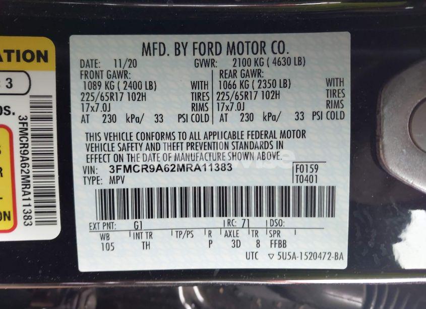 Photo 9 of 2021 Ford Bronco SPORT (VIN 3FMCR9A62MRA11383)