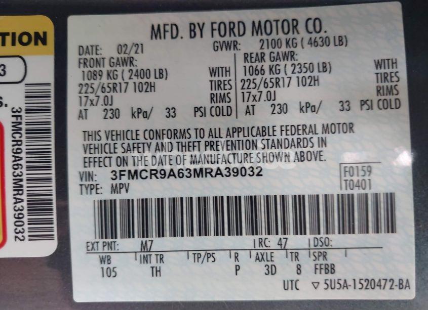 Photo 9 of 2021 Ford Bronco SPORT (VIN 3FMCR9A63MRA39032)