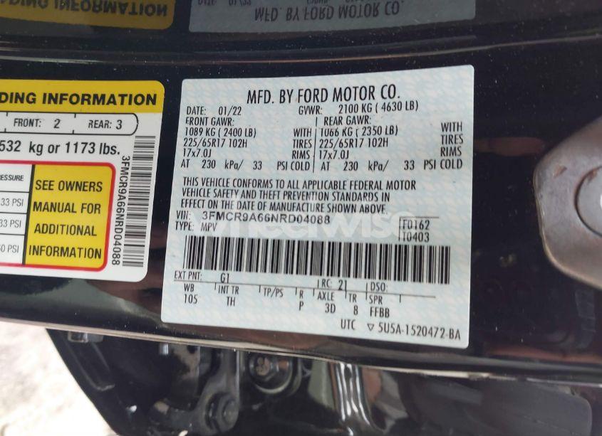 Photo 9 of 2022 Ford Bronco SPORT (VIN 3FMCR9A66NRD04088)